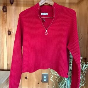 Hollister Red Half-Zip Boxy Knit Sweater NWT!